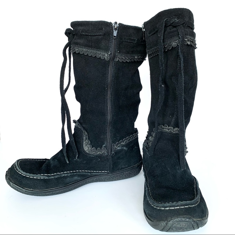 Black Suede Leather Mukluk Inspired Winter Boots